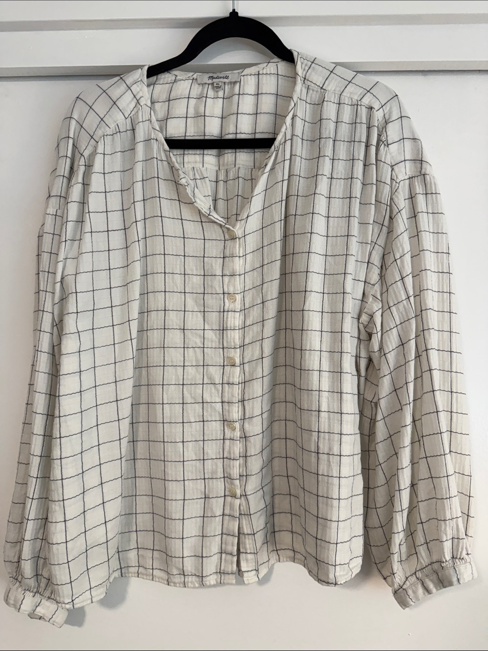 Madewell Check Button-Front Blouse - White/Black Size XL